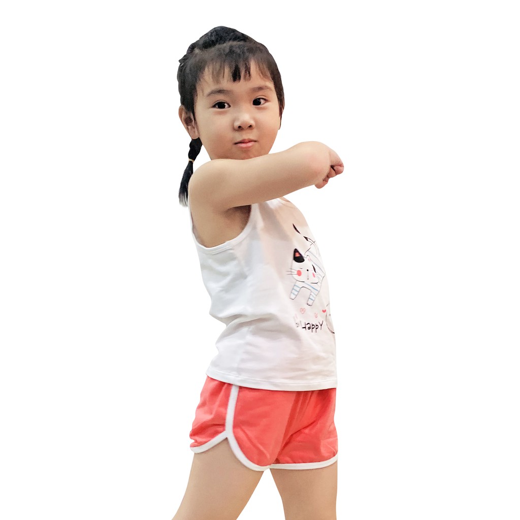 Đồ bộ bé gái Họa Tiết Mèo Sát Nách 100% COTTON 4C - 639